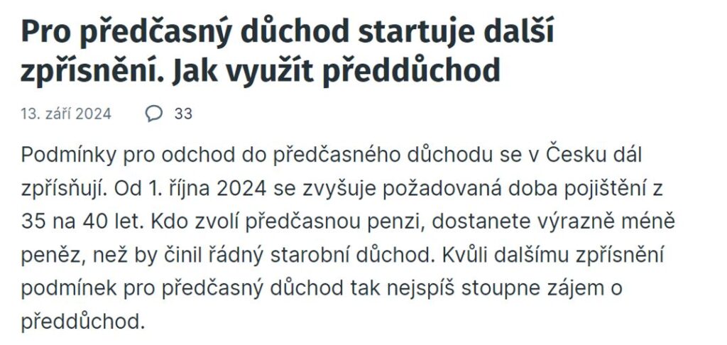 Perex z iDnesu jasně shrnuje, o čem bude článek. Kdybyste si už nepřečetli nic dalšího, víte vše podstatné.